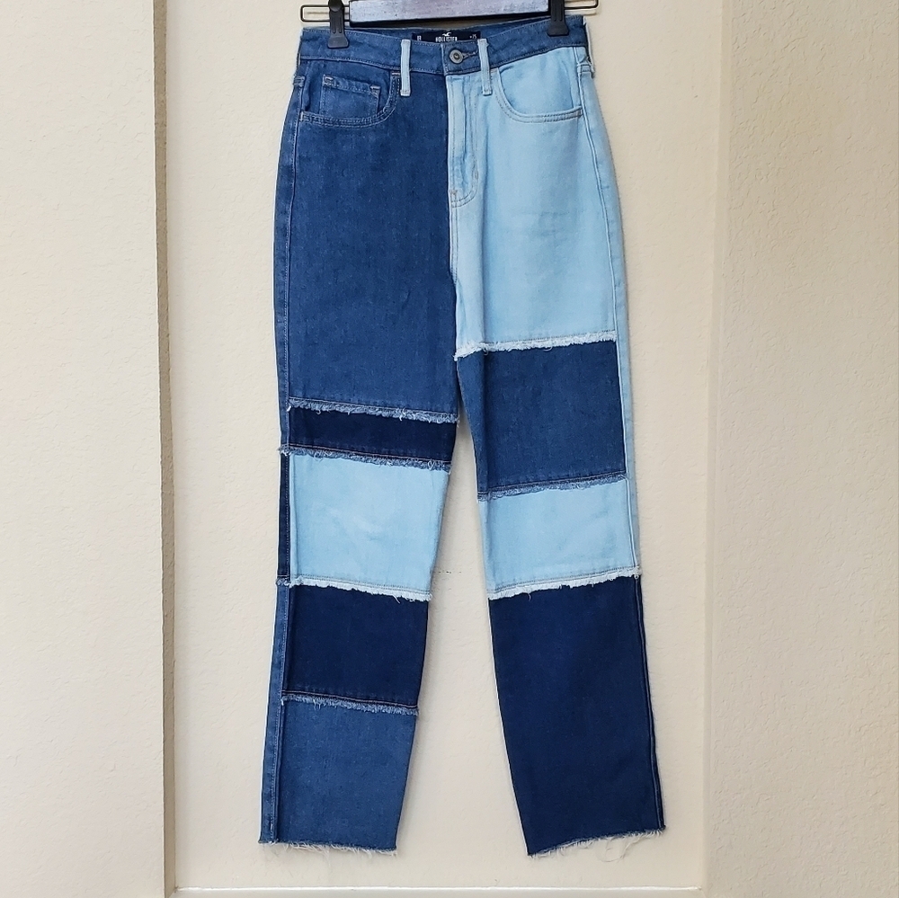 Hollister Ultra High Rise Vintage Straight Leg Patchwork Jeans.
